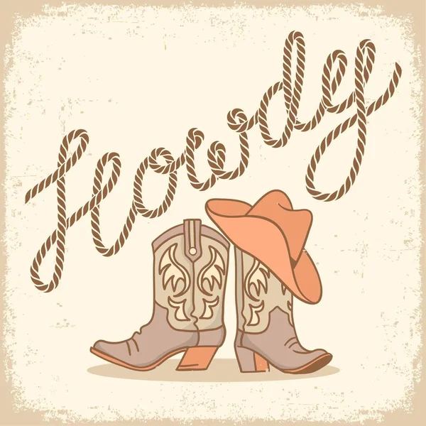 Cowboy Laarzen Cowboy Hoed Vector Vintage Achtergrond Land Vector Frame — Stockvector