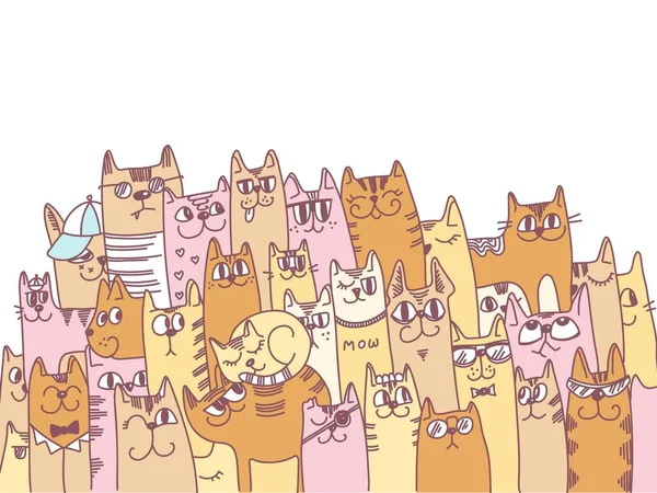 Γάτες Φόντο Διανυσματικά Χρώματα Εικονογράφηση Χαριτωμένο Καρτούν Γάτες Διάνυσμα Doodle — Διανυσματικό Αρχείο