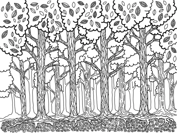 Bosque Árboles Dibujados Mano Vectoriales Día Verano Aislados Blanco Bosque — Archivo Imágenes Vectoriales