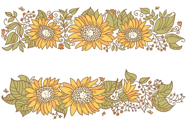 Sonnenblumen Feld Hintergrund Vector Sonnenblumen Vintage Illustration Natur Hintergrund Für — Stockvektor