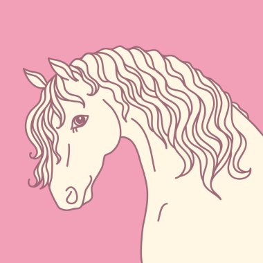 Parmak izi tişörtü, kart ya da tasarım için beyaz at el çizimi vektör grafik çizimi yumuşak pembe arkaplan