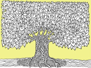 El çizimi karalama büyük ağaç kullanımı izole edilmiş resimleme boyama için. Ağacın vektör boyama kitabı sayfa sembolü.