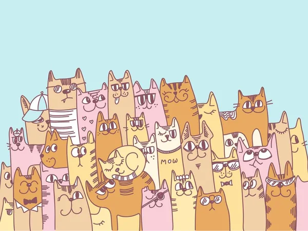 Cats Background Vector Colors Illustration Cute Cartoon Cats Vector Doodle — Stock vektor