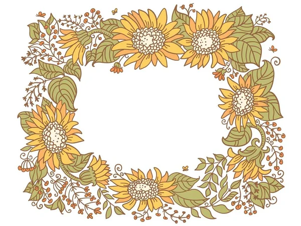 Yellow Sunflower Frame Decor Elements Vector Line Drawing Sunflowers Frame — Stock Vector