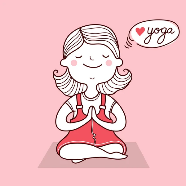 Una Mujer Joven Bonita Hace Yoga Tarjeta Rosa Vectorial Con — Vector de stock