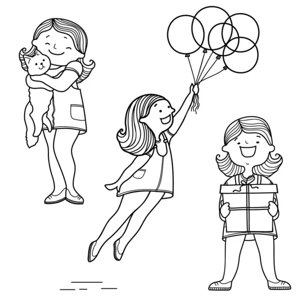 Conjunto Jóvenes Actividades Vacaciones Diarias Estilo Vida Ilustración Dibujada Mano — Vector de stock