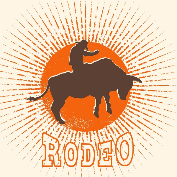 Vettore Simbolo Toro Rodeo Cowboy Cavalcando Toro Selvaggio Stile Vintage — Vettoriale Stock