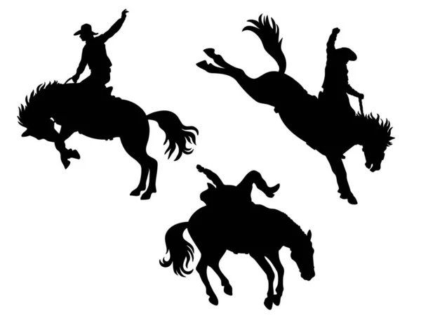 Cheval Sauvage Rodéo Cowboy Silhouette Vectorielle Rodéo Cow Boy Chevauchant — Image vectorielle