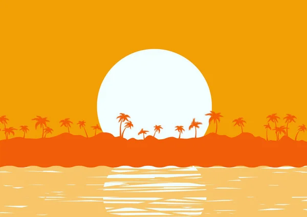 Tropical Island Vector Poster Sun Sea Waves Palms Silhouette Poster — Stockvektor