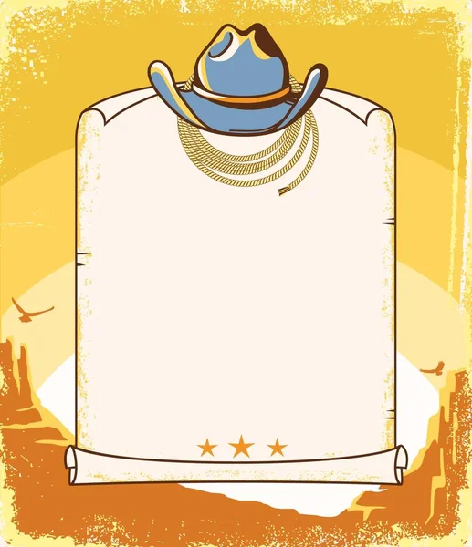 Cowboy Hat Rodeo Lasso Country Paper Background Text Vector Western — Vettoriale Stock