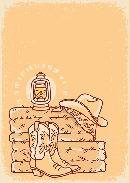 Cowboy Boots Cowboy Hat Country Farm Old Poster Background Straw — 스톡 벡터