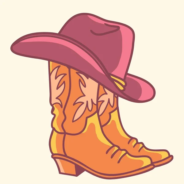 Botas Cowboy Chapéu Cowboy Isolado Branco Vector Cowgirl Botas Ilustração —  Vetores de Stock