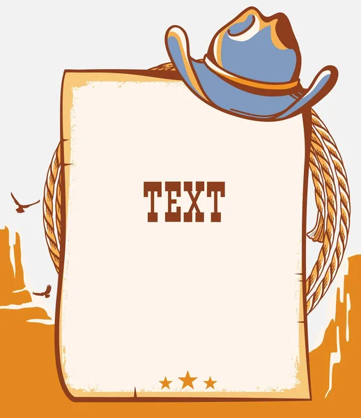Sfondo Carta Cowboy Occidentale Testo Illustrazione Paese Vettoriale Con Cappello — Vettoriale Stock