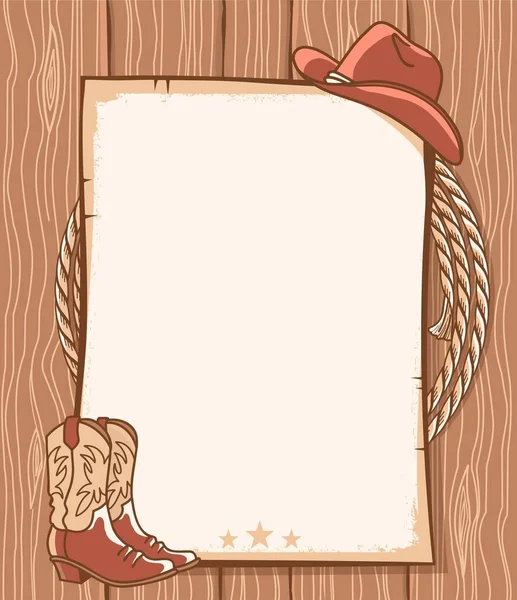 Cowboy Paper Background Text Vector Country Illustration Western Cowboy Boots — Stok Vektör