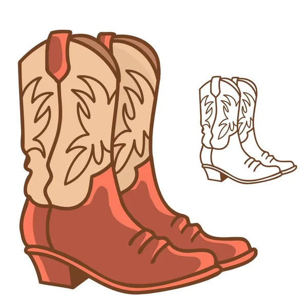 Cowboy Boots Vector Illustration Isolated White Western American Shoes Decoration — стоковый вектор