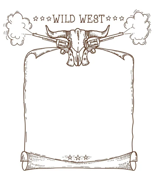 Western Paper Background Text Vector Cowboy Wild West Hand Drawn — Vetor de Stock