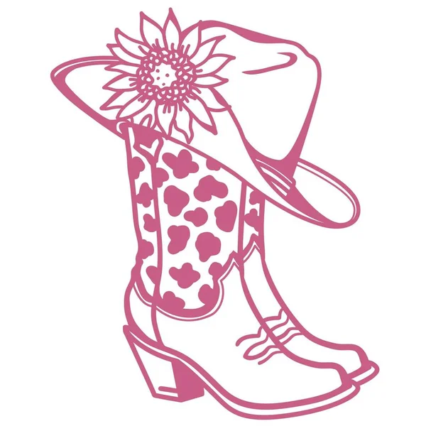 Cowboy Boots Cowboy Hat Flowers Decoration Cowgirl Boots Vector Pink — ストックベクタ