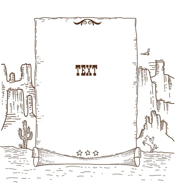 Wild West Paper Text Vector Cowboy Western Hand Drawn Doodle — Stockvektor