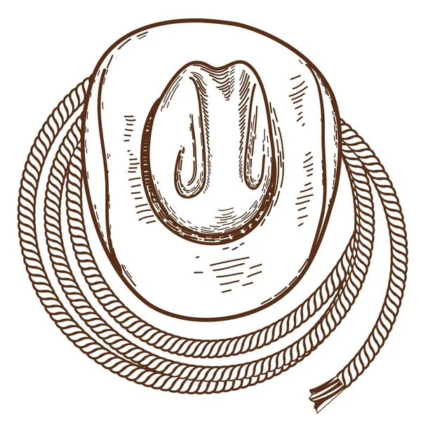 Cowboy Hat Lasso Vector Hand Drawn Illustration Western Cowboy Hat — Διανυσματικό Αρχείο