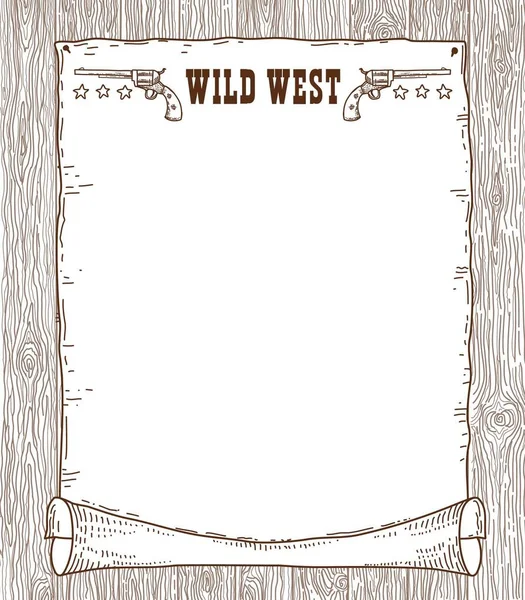 Wild West Paper Text Vector Cowboy Western Hand Drawn Paper — Vetor de Stock