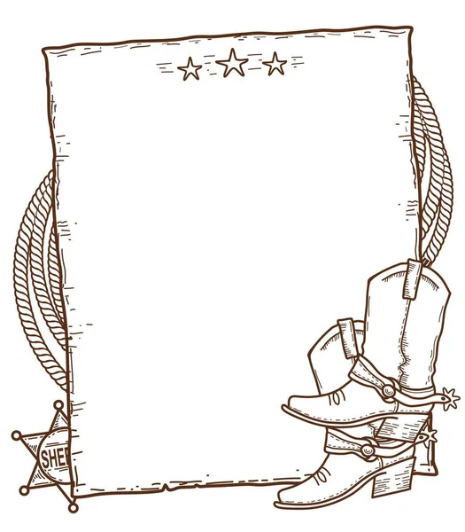 Kovboy Eskitilmiş Kağıt Arka Planı Vektör Çizimi Kovboy Çizmeleri Şerif — Stok Vektör