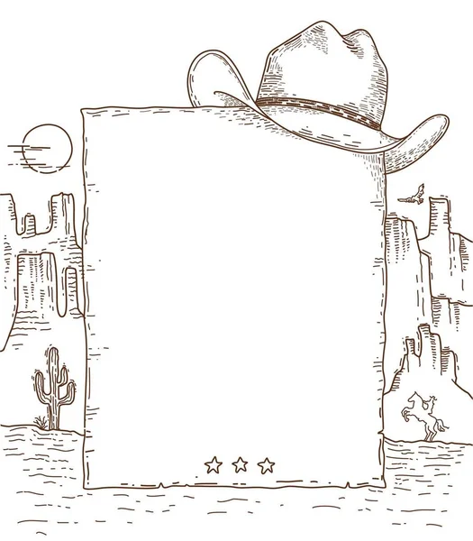 Wild West Cowboy Paper Text Vector Cowboy Western Hand Drawn — Stok Vektör