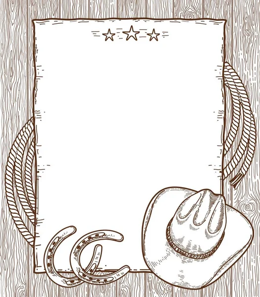 Cowboy Paper Background Vector Hand Drawn Illustration Cowboy Hat Lasso — 图库矢量图片