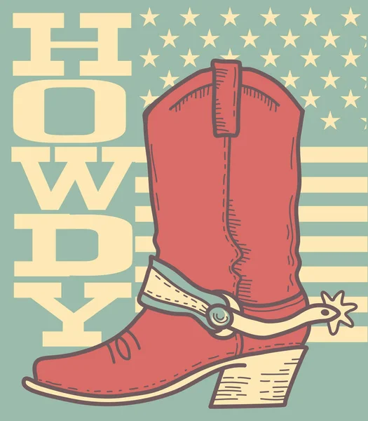 Cowboy Vintage Poster Background Cowboy Boot Vector Howdy Text Illustration — ストックベクタ