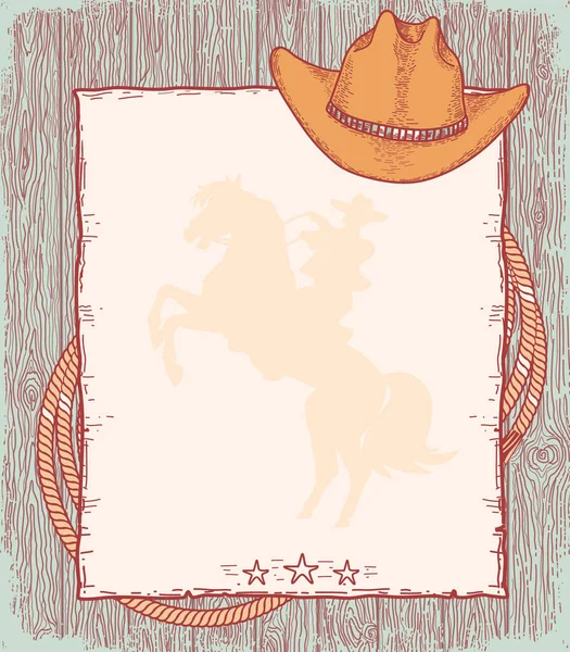 Cowboy Poster Background Text Vector Hand Drawn Vintage Illustration Western — Stock Vector