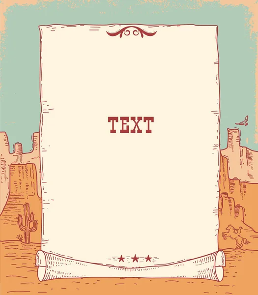 Wild West Paper Text Vector Cowboy Western Hand Drawn Doodle — Stock vektor