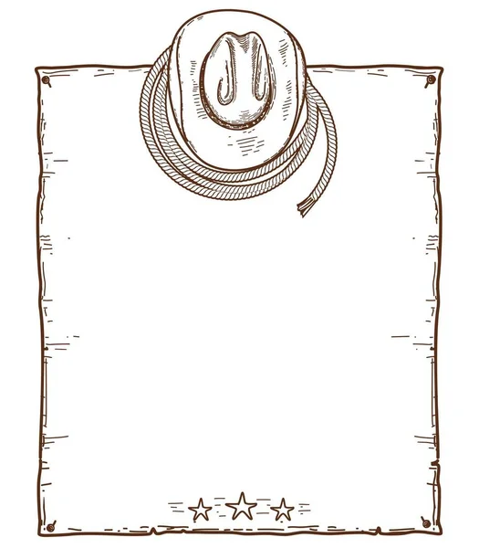 Cowboy Paper Background Vector Hand Drawn Illustration Country Cowboy Hat — Stockový vektor