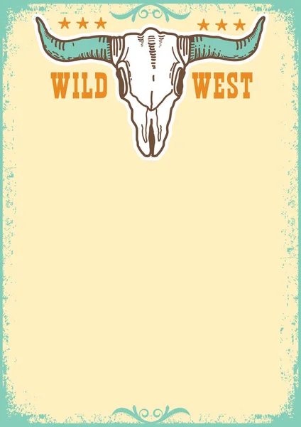 Wild West Poster Vintage Background Buffalo Skull Text Vector Vintage — Vetor de Stock