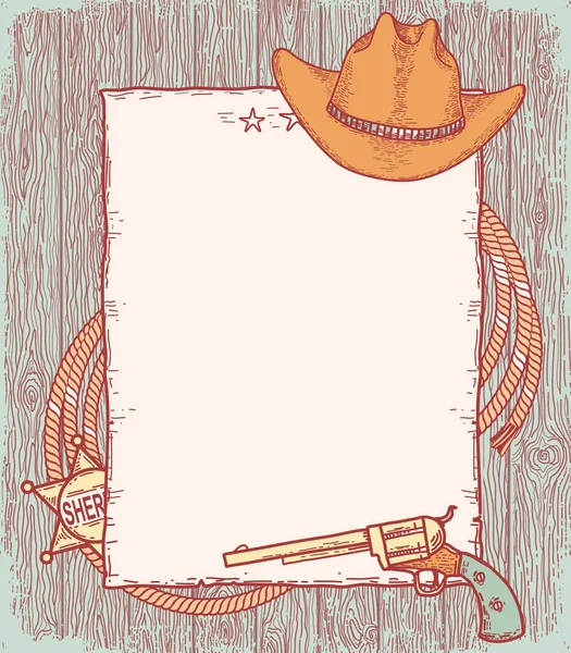 Cowboy Wild West Vintage Paper Background Vector Hand Drawn Illustration — Stock Vector