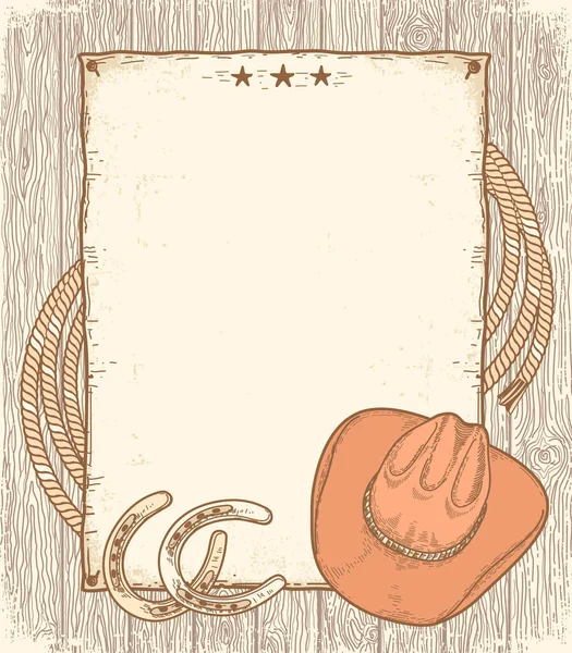 Cowboy Paper Background Vector Hand Drawn Color Illustration Cowboy Hat — Vettoriale Stock