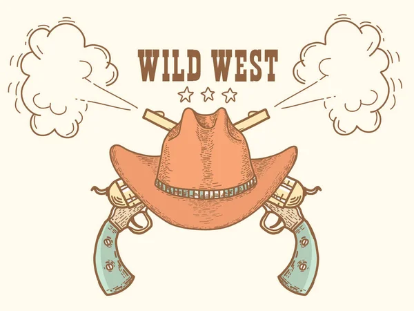 Wild West Symbol Illustration Text Vector Cowboy Western Hand Drawn —  Vetores de Stock