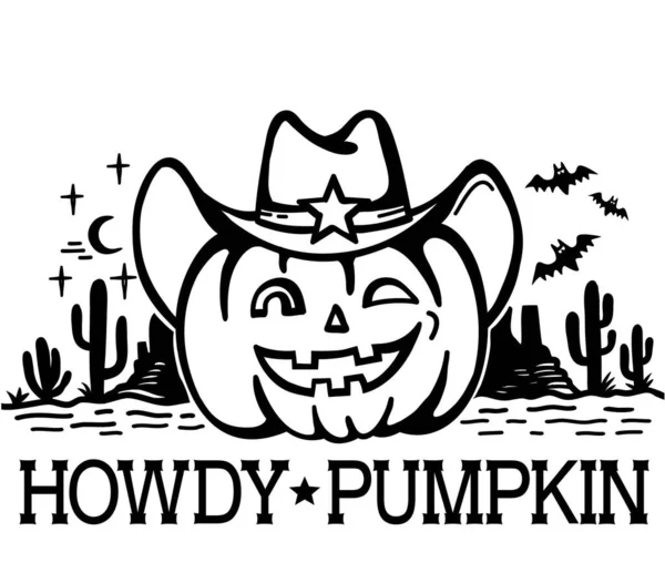 Halloween Pumpkin Cowboy Vector Printable Illustration Halloween Pumpkin Wearing Cowboy — Vetor de Stock