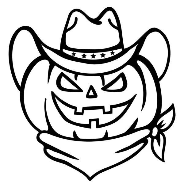 Happy Halloween Pumpkin Cowboy Hat Bandanna Vector Printable Illustration Isolated — Vetor de Stock
