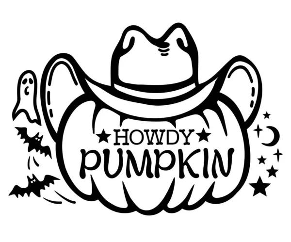 Pumpkin Cowboy Vector Black Graphic Printable Illustration Halloween Pumpkin Wearing — Vettoriale Stock