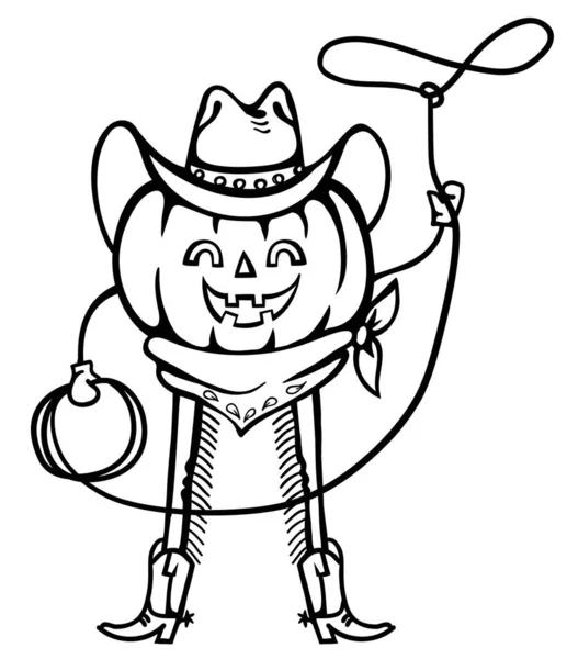 Pumpkin Cowboy Vector Printable Illustration Halloween Pumpkin Wearing Cowboy Hat — Wektor stockowy