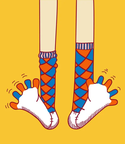 Забавные Носки Ногах Векторный Ручной Рисунок Цвета Линии Цвета Мультфильмов — стоковый вектор
