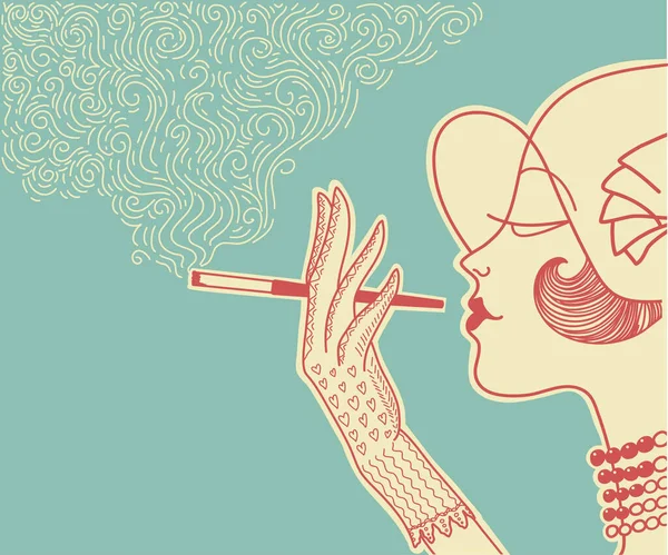 Estilo Retro Mujer Con Afiche Decoración Cigarrillos Humo Vector Flapper — Archivo Imágenes Vectoriales