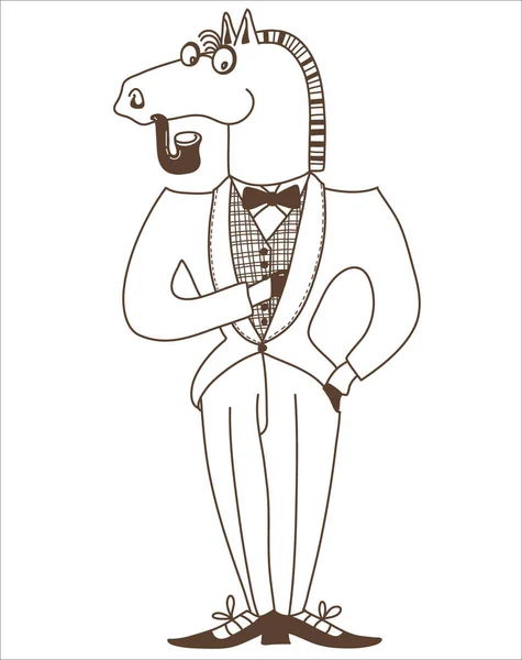Cheval Gentleman Avec Tube Vintage Costume Traditionnel Classique Cheval Vecteur — Image vectorielle