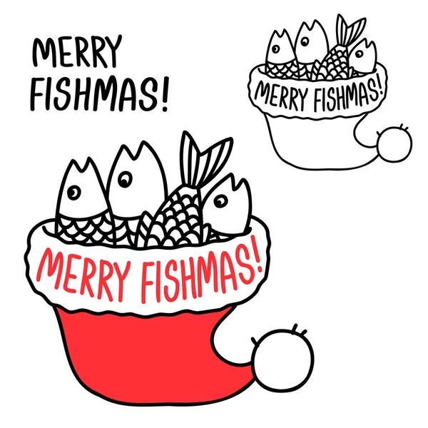 Santa Fishing . Christmas Cartoons With Fishing Elements In Winter