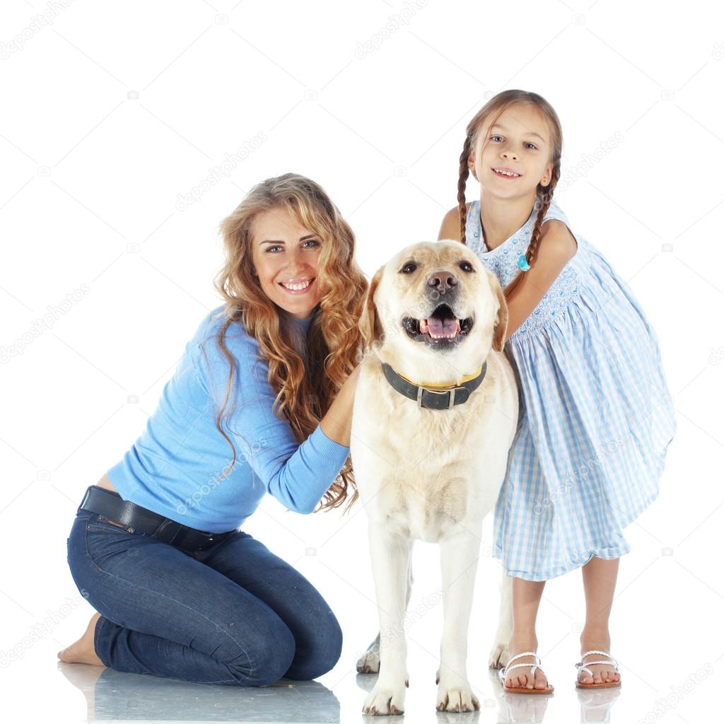 Woman and girl with a dog