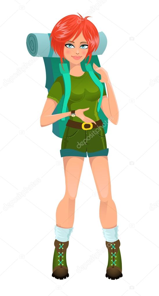 Woman tourist with backpack