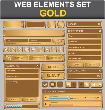 Web tasarım öğeleri kümesi. Altın