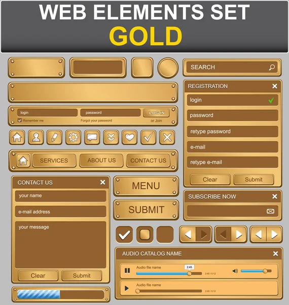 Conjunto de elementos de diseño web. Oro. — Archivo Imágenes Vectoriales