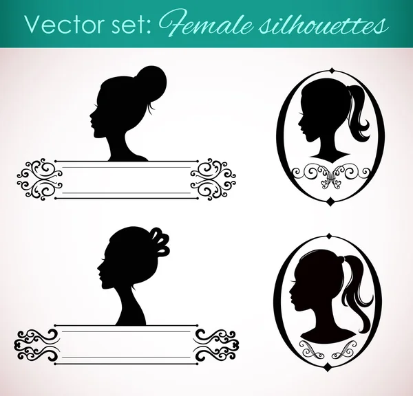 Conjunto de siluetas femeninas en estilo retro — Vector de stock