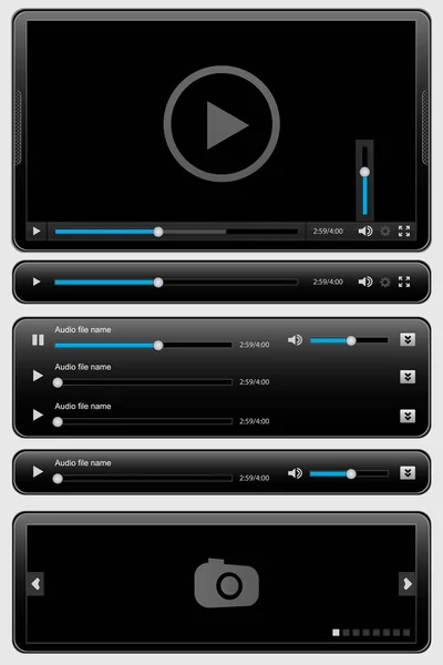 Conjunto de elementos multimedia negro — Archivo Imágenes Vectoriales
