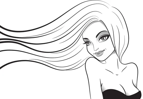 Linda chica sonriente, blanco y negro — Vector de stock